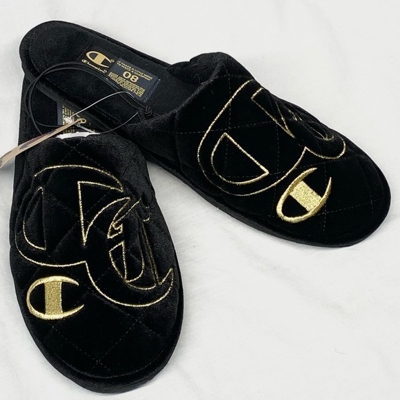 NWT Champion Sleepover Lux Black/Gold Men's Slipper Size 8 Men’s - Picture 10 of 13